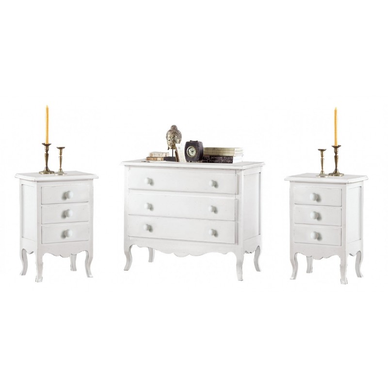 Trittico como' e comodini legno bianco shabby chic - Le Chic