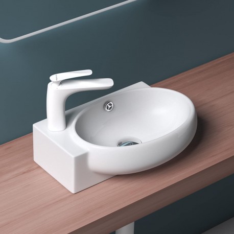 LAVABO IN CERAMICA MODELLO ARROTONDA BIANCO LUCIDO