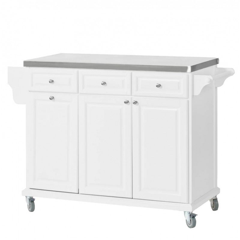 CREDENZA / CARRELLO DA CUCINA YORK 3 ANTE + 3 CASSETTI LACCATO BIANCO CON  PIANO IN ACCIAIO INOX ART. FKW33W - Arredo Casa