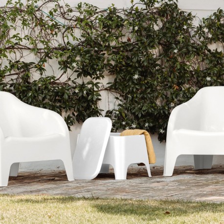 TAVOLINO DA GIARDINO MODELLO PETRA IN POLIPROPILENE COLORE BIANCO CON COPERCHIO MOBILE E VANO PORTAOGGETTI