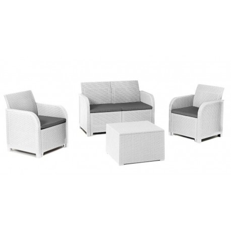 SET SALOTTO PER ESTERNI  4 PEZZI MODELLO ROSALIE LOUNGE COLORE BIANCO CON CUSCINI