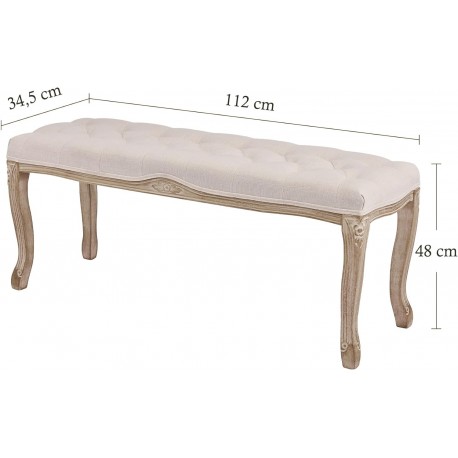 PANCA FONDOLETTO CAPITONNE' CON SEDILE IMBOTTITO IN TESSUTO TRAPUNTATO BEIGE GAMBE INTARSIO LEGNO LUNGHEZZA  112 cm.