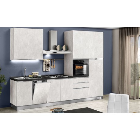 CUCINA COMPONIBILE MODELLO MARYSEL STUCCO VENEZIANO BIANCO OPACO CON MANIGLIE A GOLA E LAVASTOVIGLIE INCASSO VERSIONE DX  - SX 