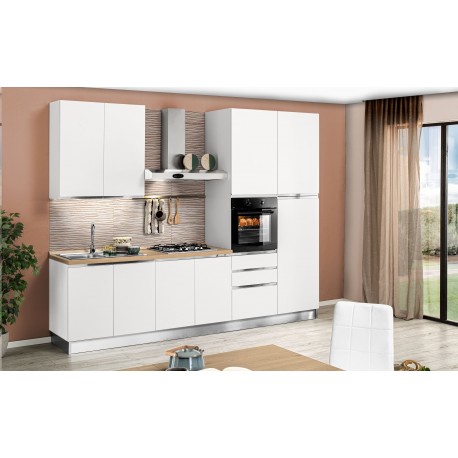 CUCINA COMPONIBILE MODELLO MARYSEL BIANCO OPACO CON MANIGLIE A GOLA E LAVASTOVIGLIE INCASSO DA 45 CM. VERSIONE DX  - SX 