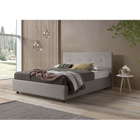 LETTO MATRIMONIALE MODELLO NEW JERSEY  IN TESSUTO GRIGIO CHIARO CON CONTENITORE TESTIERA IMBOTTITA