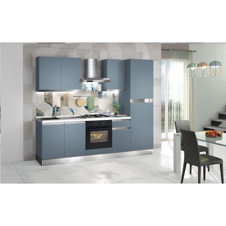 CUCINA COMPONIBILE MODELLO MARYSEL FINITURA BLU NAVY CON MANIGLIE A GOLA E LAVASTOVIGLIE INCASSO VERSIONE DX  - SX 