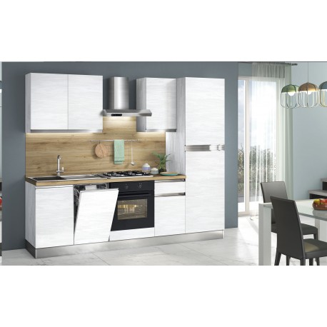 CUCINA COMPONIBILE MODELLO MARYSEL FINITURA STUCCO VENEZIANO BIANCO CON MANIGLIE A GOLA E LAVASTOVIGLIE INCASSO  VERSIONE DX - S