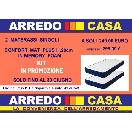 KIT 2 MATERASSI SINGOLI IN MEMORY FOAM 80 X 190 H. 20 CONFORT MAT PLUS