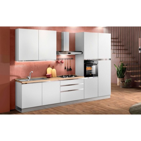 CUCINA COMPONIBILE MODELLO MARYSEL BIANCO OPACO CON MANIGLIE A GOLA E LAVASTOVIGLIE DA 60 INCASSO VERSIONE DX  - SX 