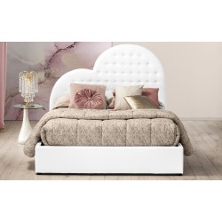 LETTO MATRIMONIALE MODELLO CUORE IN SIMILPELLE BIANCO CON CONTENITORE TESTIERA SAGOMATA  IMBOTTITA