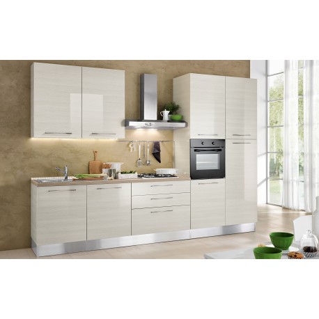 CUCINA BLOCCATA MODELLO SIRIO FINITURA FRASSINATO LUCIDO VERSIONE COLONNE A DESTRA CON LAVASTOVIGLIE 60 INCASSO