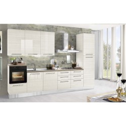 CUCINA BLOCCATA MODELLO SETTLING FINITURA FRASSINATO LUCIDO VERSIONE CON COLONNA FRIGO  A DESTRA CON LAVASTOVIGLIE 60 INCASSO