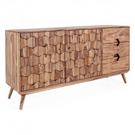 CREDENZA KANT IN LEGNO MASSELLO DI SHEESHAM CON 2 ANTE BATTENTI E 3 CASSETTI LATERALI L.145  CM.