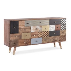 CREDENZA DHAVAL MULTICOLOR IN LEGNO MASSELLO DI ACACIA CON 2 ANTE BATTENTI  4 CASSETTI    L.150 CM.