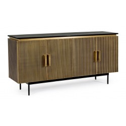 CREDENZA VIRAT STILE COZY IN LEGNO MASSELLO RIVESTITA IN OTTONE ANTICATO CON 4 ANTE BATTENTI  L.160 CM.