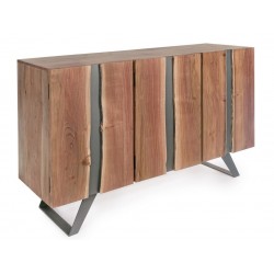 CREDENZA ARON 3 ANTE BATTENTI IN LEGNO MASSELLO DI ACACIA GAMBE E STRUTTURA IN ACCIAIO L.145 CM.