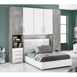 CAMERETTA A PONTE MODELLO COLOR SPRING  COMPLETA DI LETTO CON CONTENITORE 1 PIAZZA E MEZZA IN ECOPELLE BIANCO