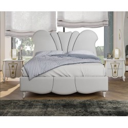 LETTO MATRIMONIALE CON CONTENITORE MODELLO BOHEME IN ECOPELLE BIANCO