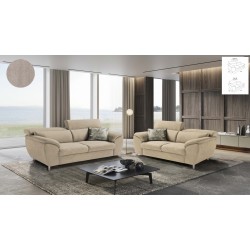 DIVANI CON LETTI 3 POSTI + 2 POSTI  MODELLO AMALFI IN TESSUTO BEIGE QUEEN 8005 CON POGGIATESTA CON RECLINER