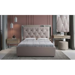 LETTO MATRIMONIALE MODELLO BRUNA CON CONTENITORE TESTATA CON CORNICE E INSERTI A SPECCHIO