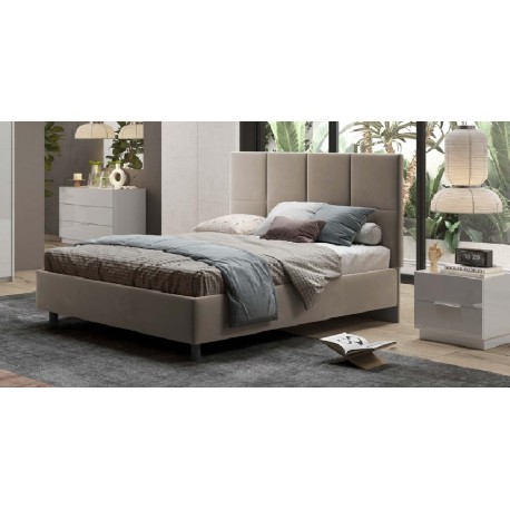 LETTO MATRIMONIALE MODELLO BLUSH CON CONTENITORE IN TESSUTO VELLUTO SABBIA