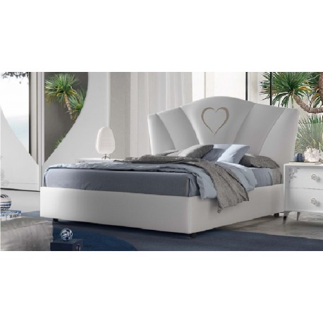 LETTO MATRIMONIALE MODELLO LISBONA  CON CONTENITORE IN SIMILPELLE BIANCO