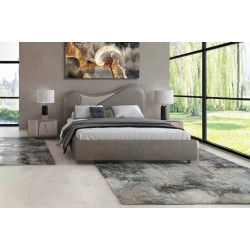 LETTO MATRIMONIALE MODELLO  ONDA CON CONTENITORE IN ECOPELLE BICOLORE NABUK COME FOTO