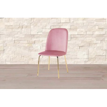 SEDIA MODELLO GLAMOUR IN VELLUTO ROSA ANTICO STRUTTURA IN METALLO COLORE ORO