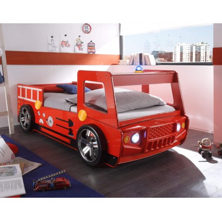 LETTINO A FORMA DI CAMION  PER PICCOLI POMPIERI LACCATO ROSSO ENGINEERED WOOD