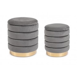 SET 2 POUF MODELLO DARINA IN TESSUTO GRIGIO EFFETTO VELLUTO