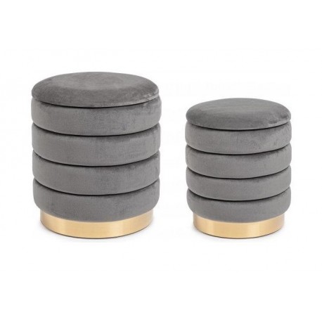 SET 2 POUF MODELLO DARINA IN TESSUTO GRIGIO EFFETTO VELLUTO