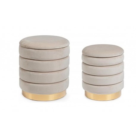 SET 2 POUF MODELLO DARINA IN TESSUTO BEIGE EFFETTO VELLUTO