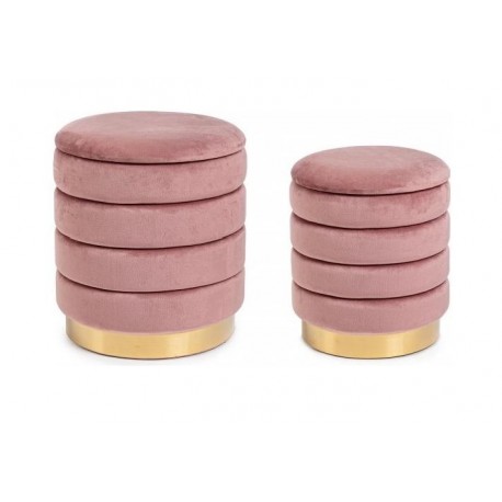 SET 2 POUF MODELLO DARINA IN TESSUTO ROSA ANTICO EFFETTO VELLUTO