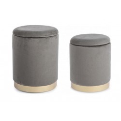 SET 2 POUF MODELLO POLINA IN TESSUTO GRIGIO EFFETTO VELLUTO