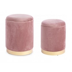 SET 2 POUF MODELLO POLINA IN TESSUTO ROSA ANTICO EFFETTO VELLUTO