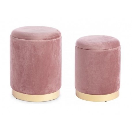 SET 2 POUF MODELLO POLINA IN TESSUTO ROSA ANTICO EFFETTO VELLUTO