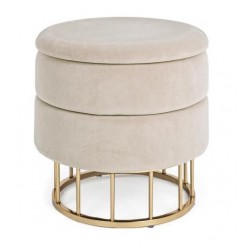 POUF MODELLO PAULINA  IN TESSUTO BEIGE EFFETTO VELLUTO GAMBE IN ACCIAIO CON CROMATURA DORATA