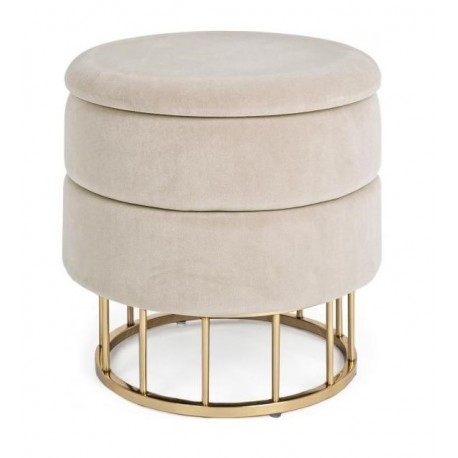 POUF MODELLO PAULINA  IN TESSUTO BEIGE EFFETTO VELLUTO GAMBE IN ACCIAIO CON CROMATURA DORATA