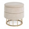 POUF MODELLO PAULINA  IN TESSUTO BEIGE EFFETTO VELLUTO GAMBE IN ACCIAIO CON CROMATURA DORATA