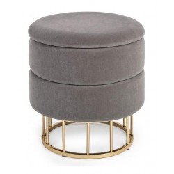 POUF MODELLO PAULINA  IN TESSUTO GRIGIO SCURO EFFETTO VELLUTO GAMBE IN ACCIAIO CON CROMATURA DORATA