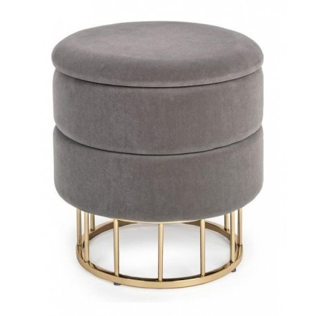 POUF MODELLO PAULINA  IN TESSUTO GRIGIO SCURO EFFETTO VELLUTO GAMBE IN ACCIAIO CON CROMATURA DORATA