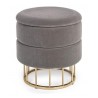 POUF MODELLO PAULINA  IN TESSUTO GRIGIO SCURO EFFETTO VELLUTO GAMBE IN ACCIAIO CON CROMATURA DORATA