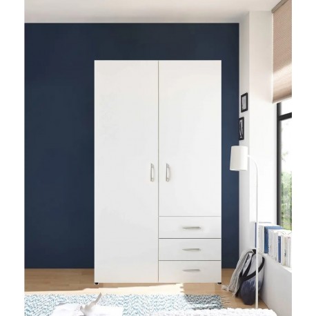 ARMADIO MODELLO  HARRY IN LAMINATO BIANCO OPACO CON  2 ANTE BATTENTI E 3 CASSETTI