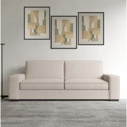 DIVANO 3 POSTI MODELLO FULVIO IN TESSUTO A TRAMA SOTTILE FINITURA BEIGE CON PIEDI IN LEGNO