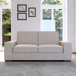 DIVANO 2 POSTI MODELLO FULVIO IN TESSUTO A TRAMA SOTTILE FINITURA BEIGE CON PIEDI IN LEGNO