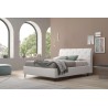 LETTO MATRIMONIALE MODELLO LUXURY IN SIMILPELLE BIANCO CON CONTENITORE TESTIERA IMBOTTITA CON BOTTONI BRILLANTI