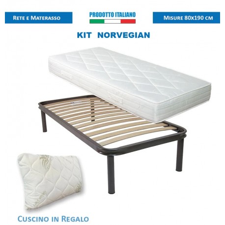 KIT NORVEGIAN COMPOSTO DA: RETE ORTOPEDICA E MATERASSO MEMORY SINGOLO 80X190 H. 20 CM CON CUSCINO OMAGGIO