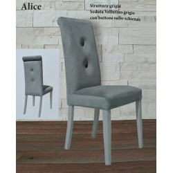 SEDIA MODELLO ALICE IN VELLUTINO GRIGIO STRUTTURA LEGNO GRIGIO SCHIENALE CON 2 BOTTONI